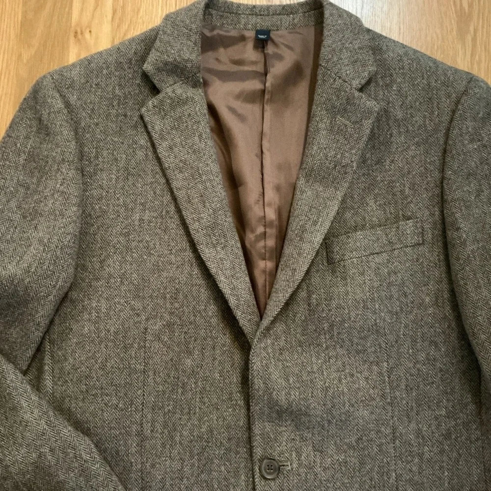 J. Crew 42L Brown Herringbone Wool Blazer #03790 Dark Academia Professor Classic